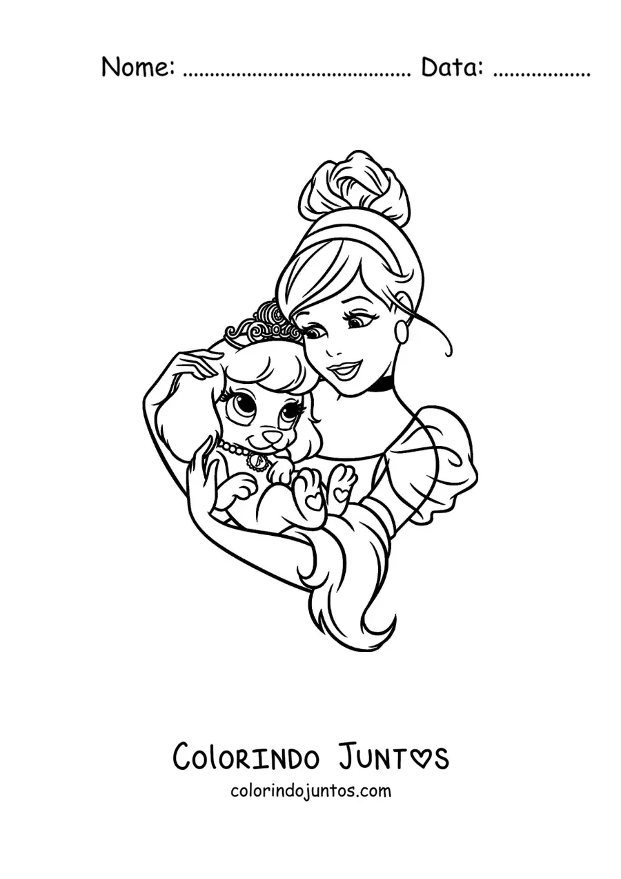 Desenho para colorir de Cinderela com um cachorrinho