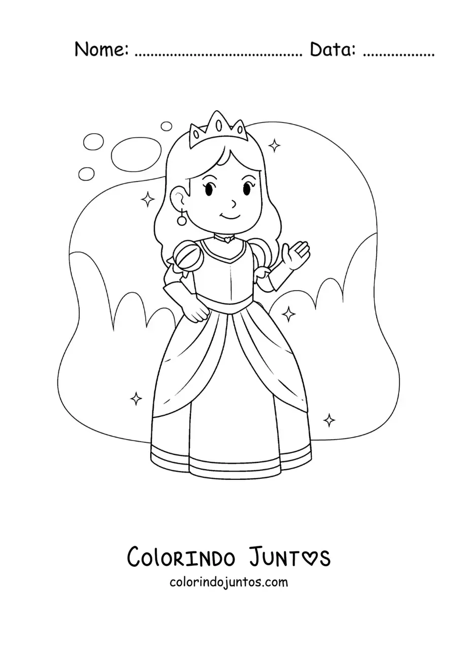 Desenho para colorir de Cinderela no baile com seu vestido