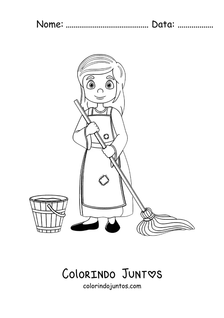 Desenho para colorir de Cinderela limpando