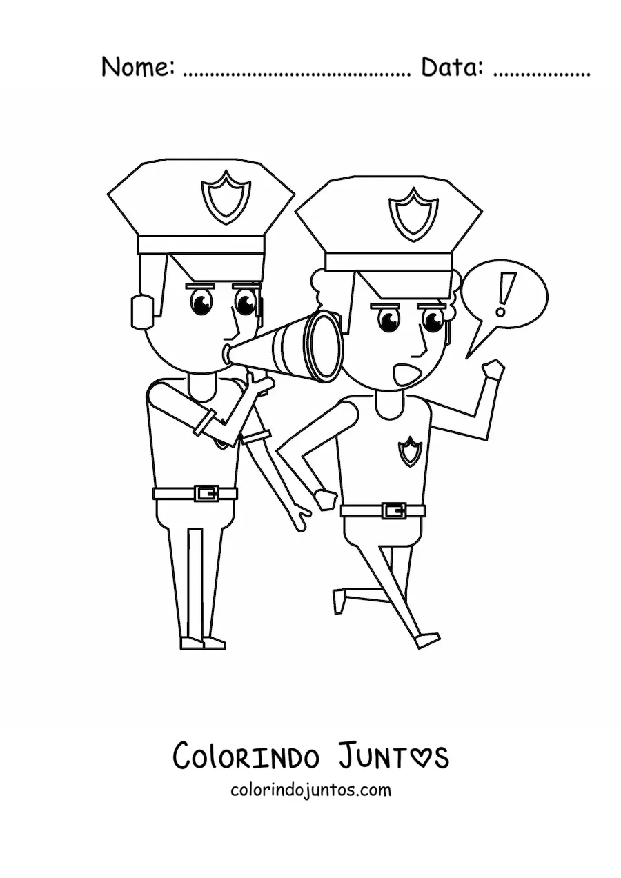 Desenho para colorir de dois policiais trabalhando em equipe
