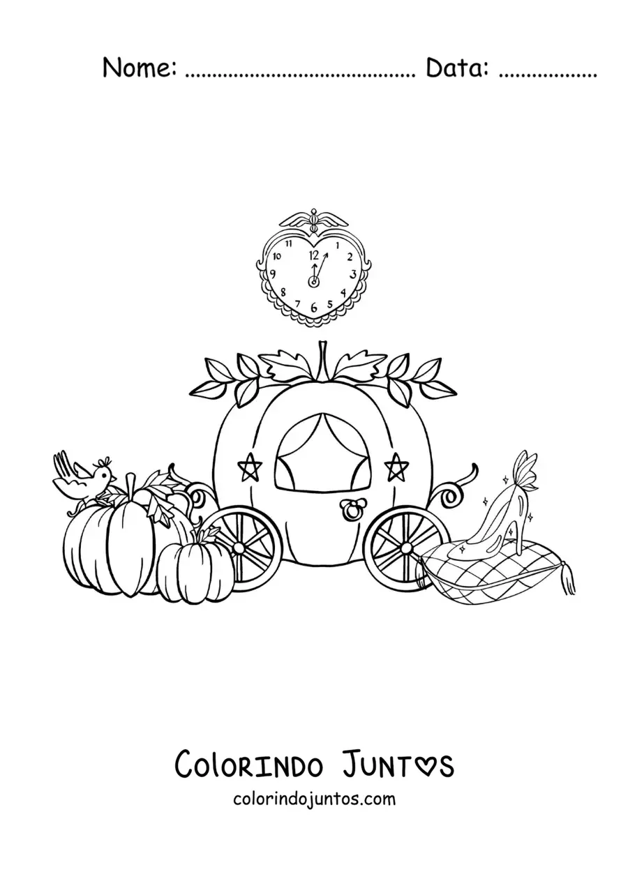 Desenho para colorir da carruagem de abóbora da Cinderela