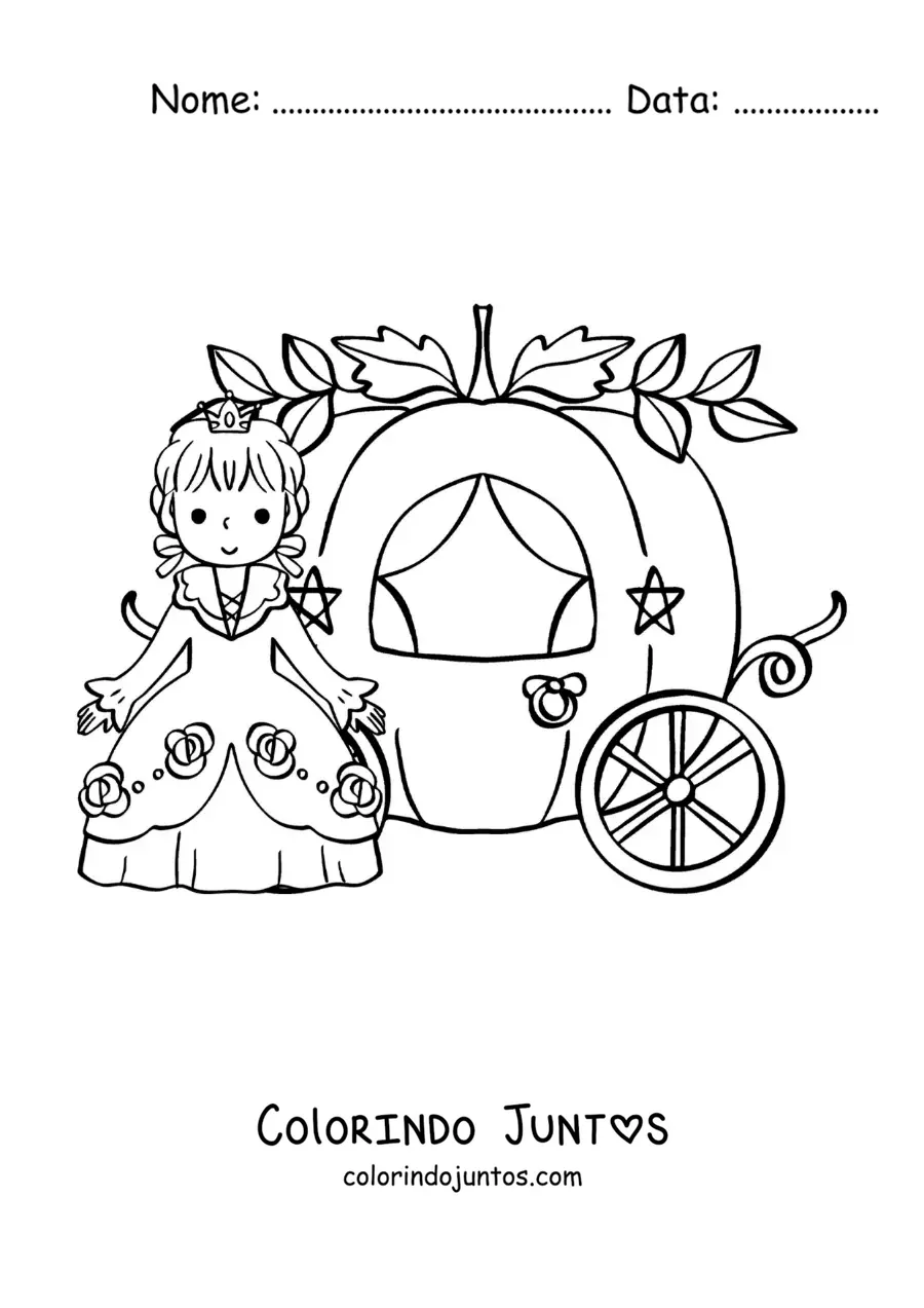 Desenho para colorir de Cinderela kawaii na carruagem