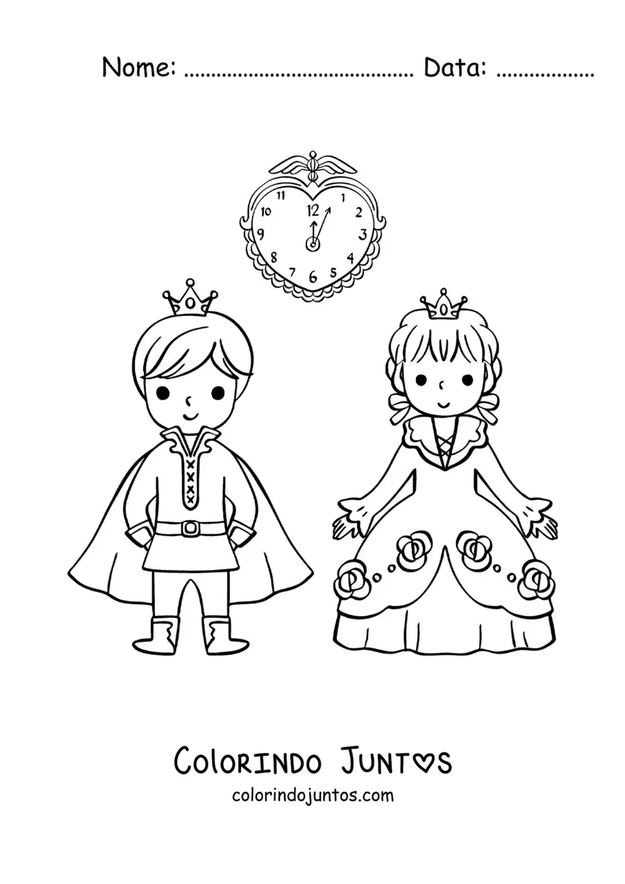 Desenho para colorir de Cinderela e o príncipe à meia-noite