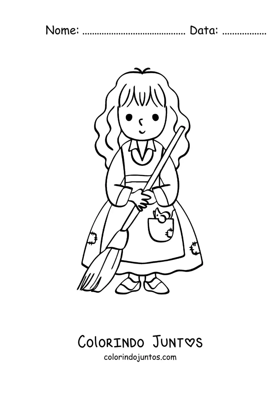 Desenho para colorir de Cinderela kawaii limpando