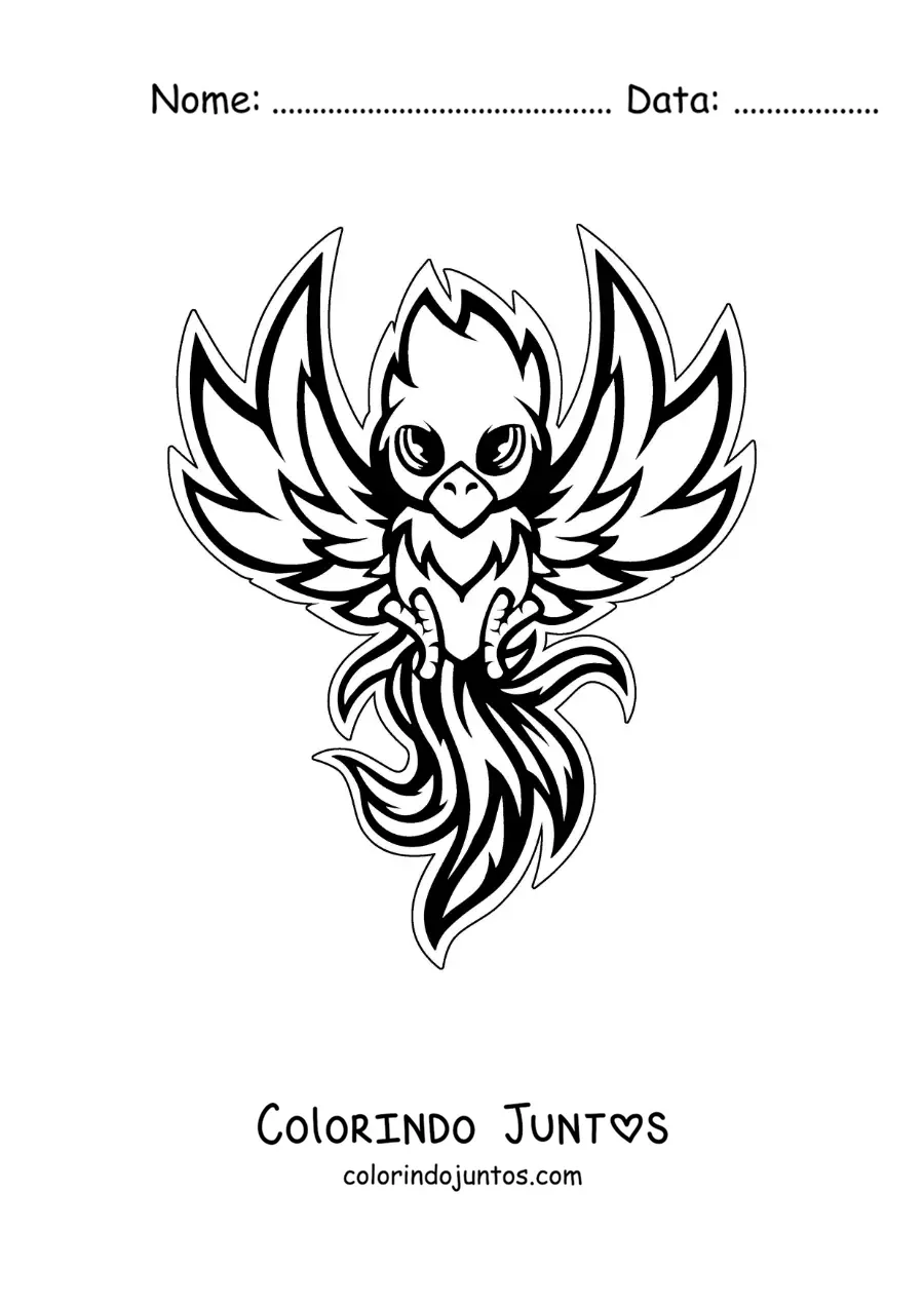 Desenho para colorir de fênix kawaii animada