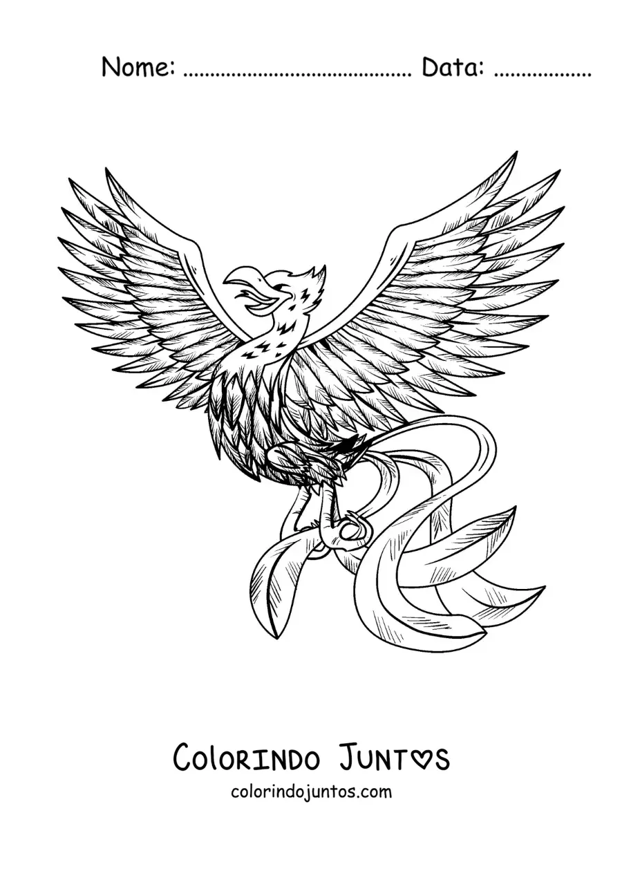 Desenho para colorir de uma ave fênix