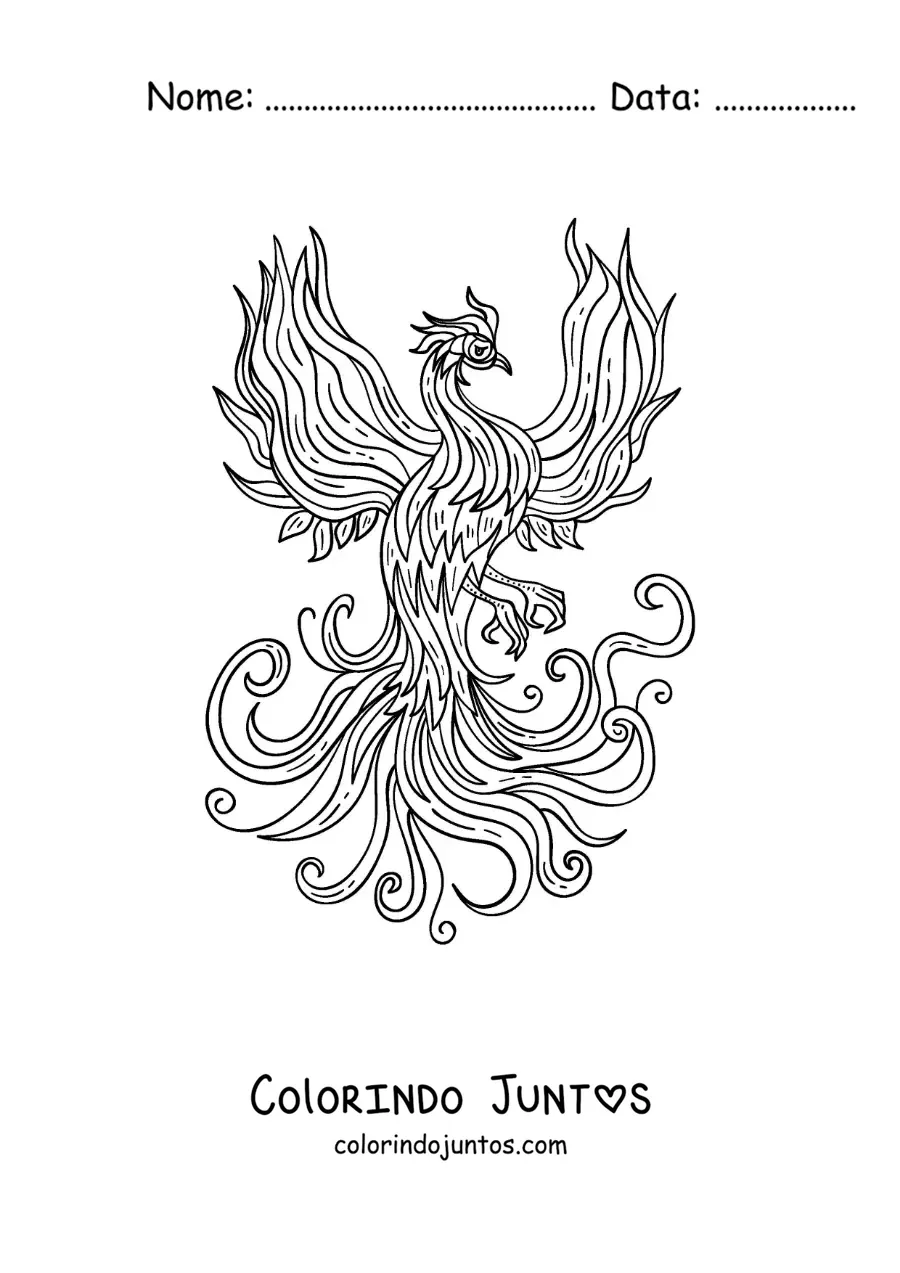 Desenho para colorir de fênix renascendo