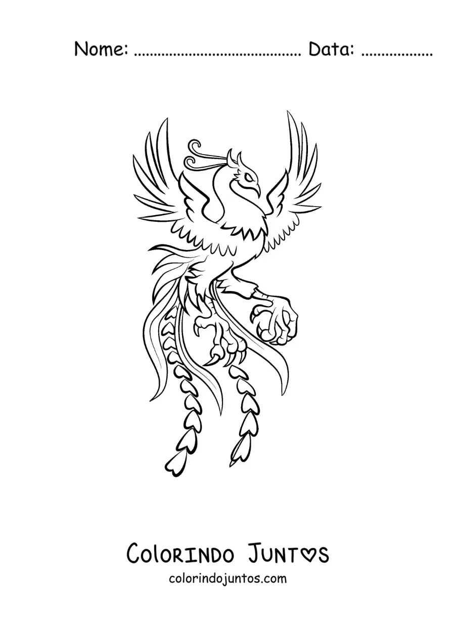 Desenho para colorir de fênix de fogo animada