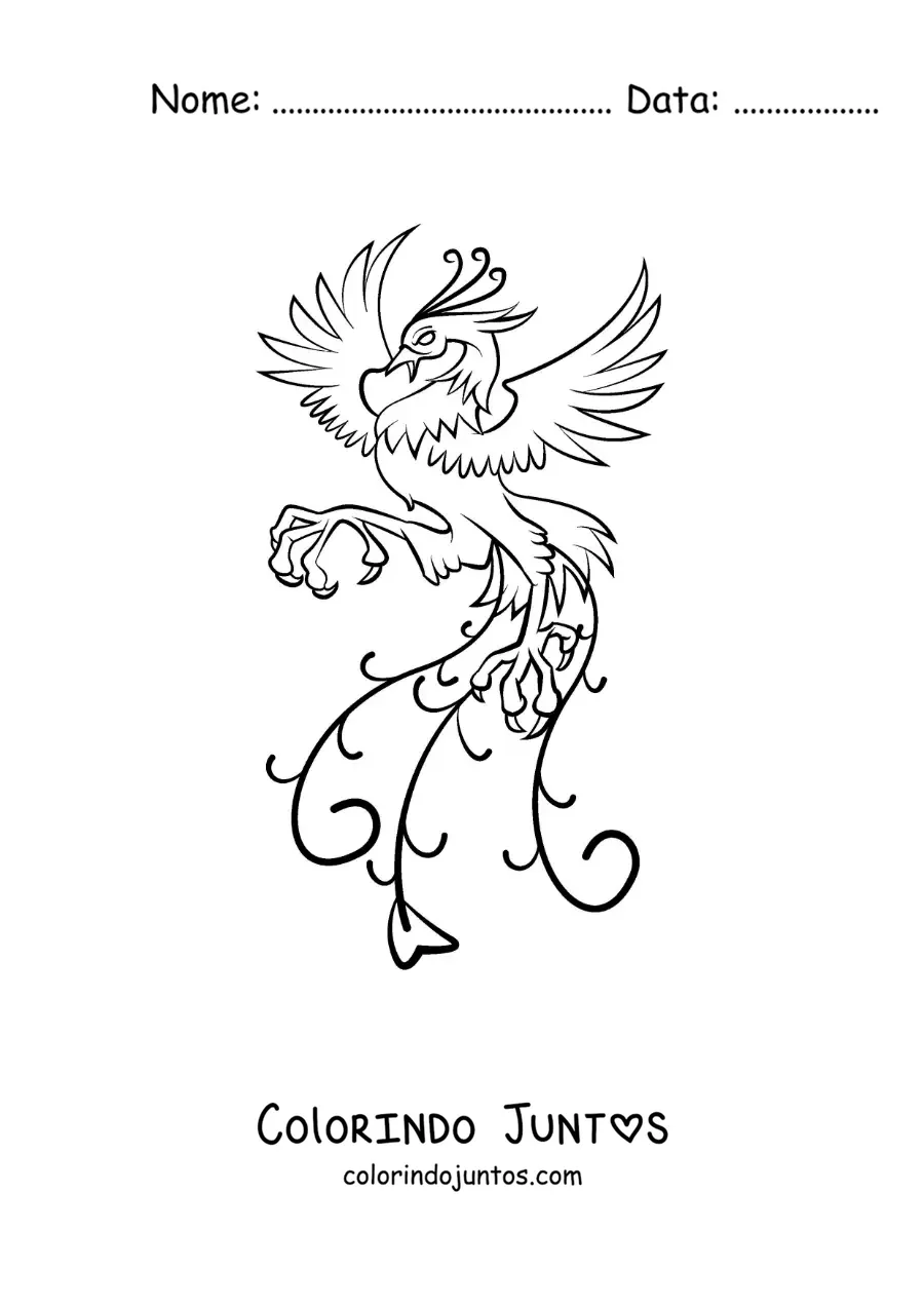 Desenho para colorir de fênix de fogo fácil