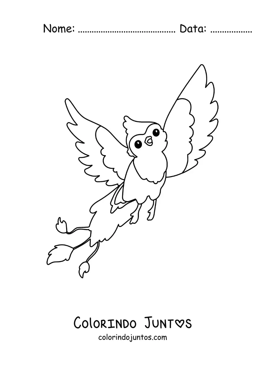 Desenho para colorir de ave fênix kawaii animada