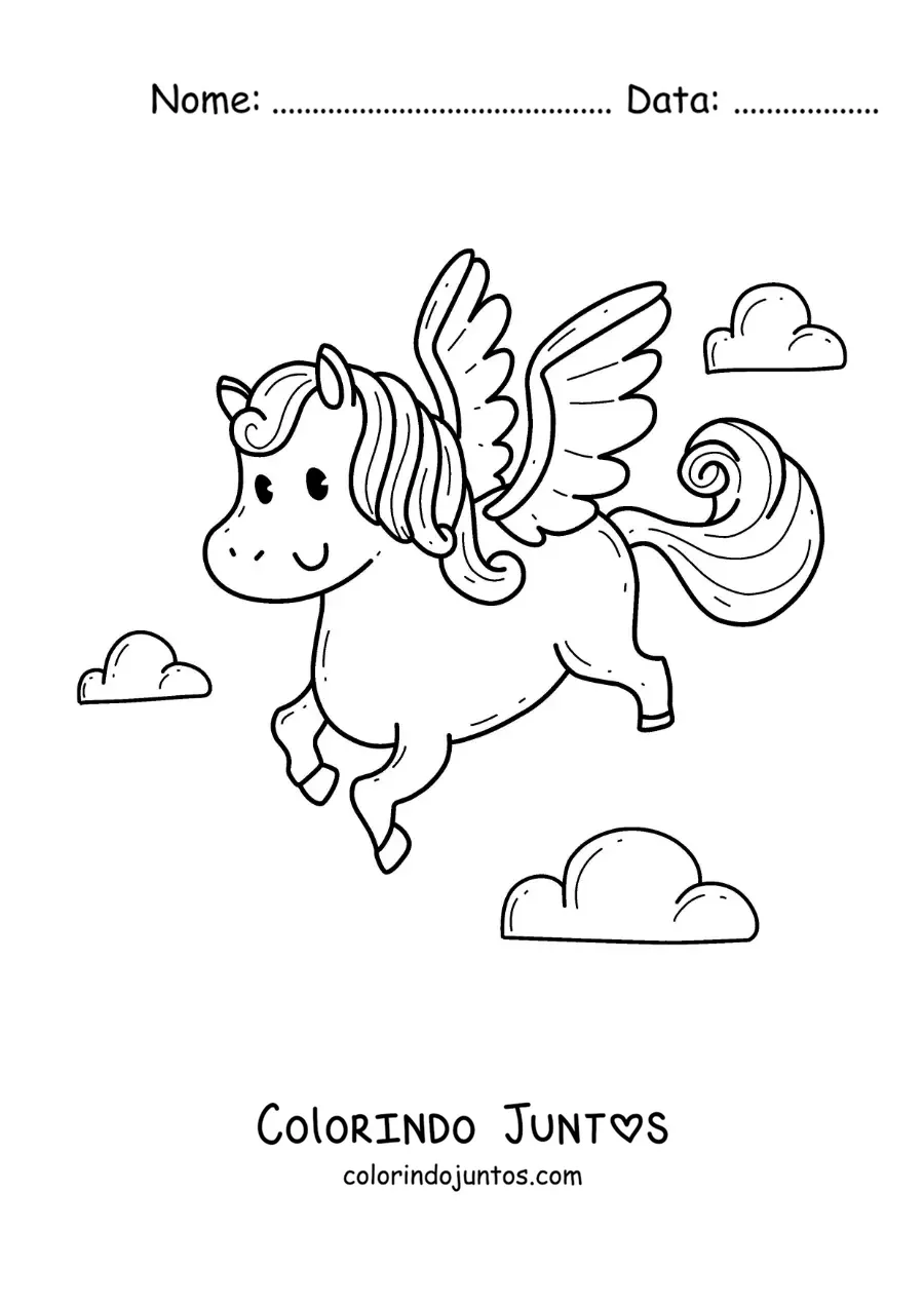 Desenho para colorir de Pégaso kawaii voando