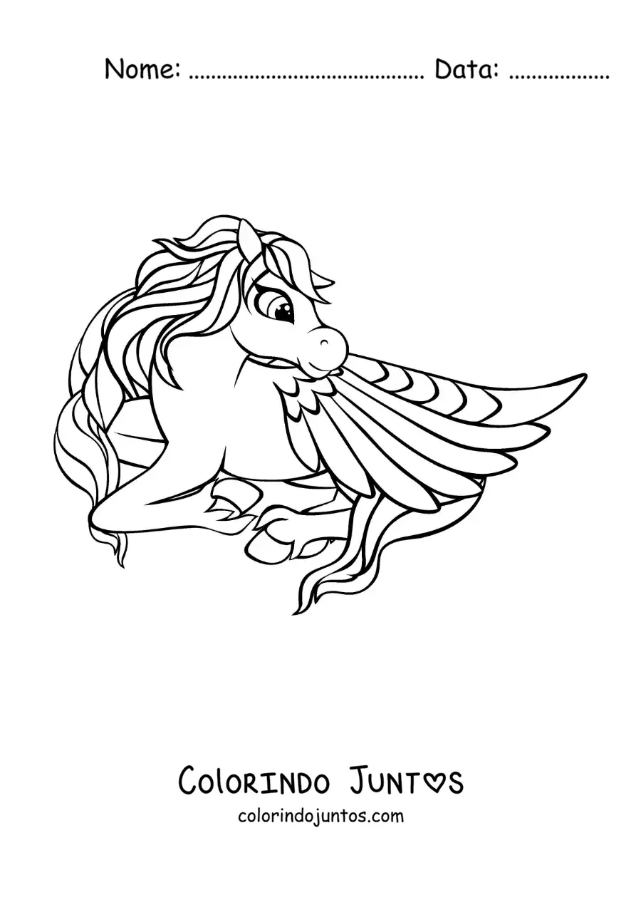 Desenho para colorir de Pégaso alado deitado