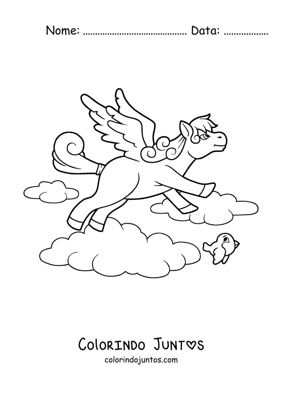 Desenho para colorir de Pégaso da mitologia animado voando