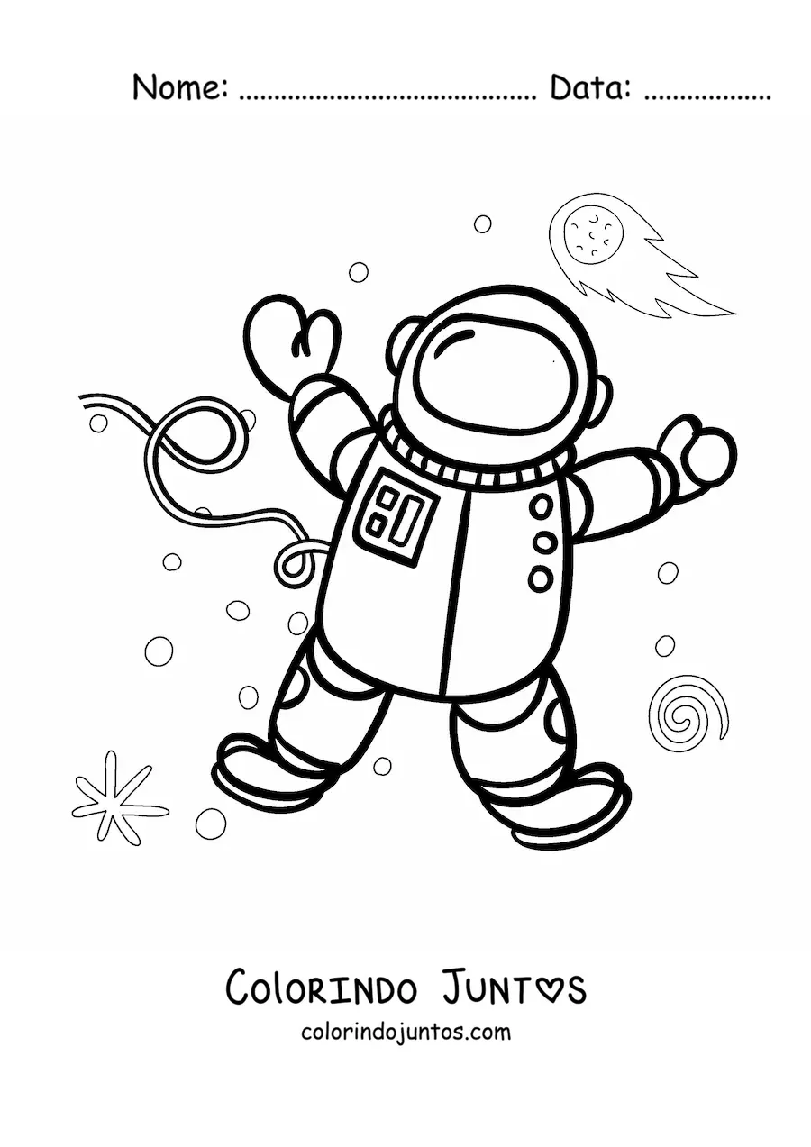 Desenho para colorir de um astronauta flutuando no espaço