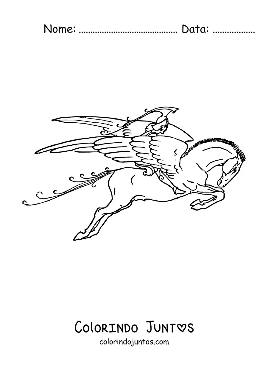 Desenho para colorir de Belerofonte voando sobre Pégaso