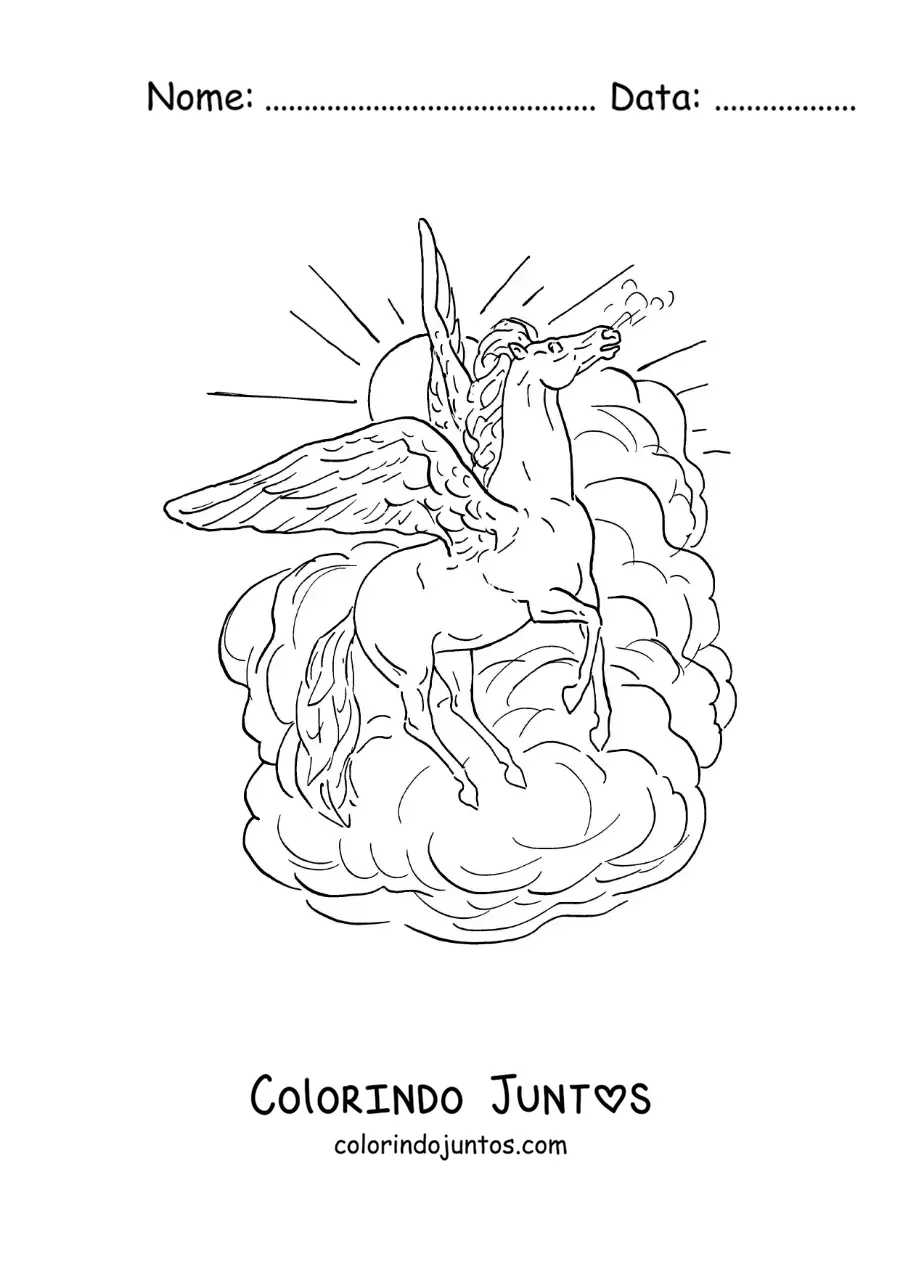 Desenho para colorir de Pégaso voando no céu