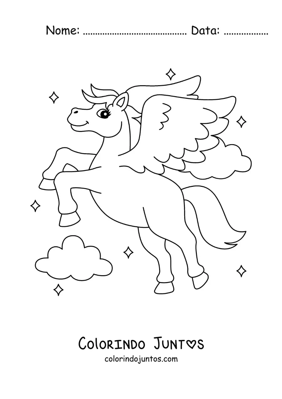 Desenho para colorir de Pégaso mágico animado voando