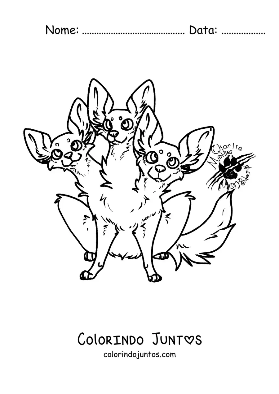 Desenho para colorir de chihuahua de três cabeças animado