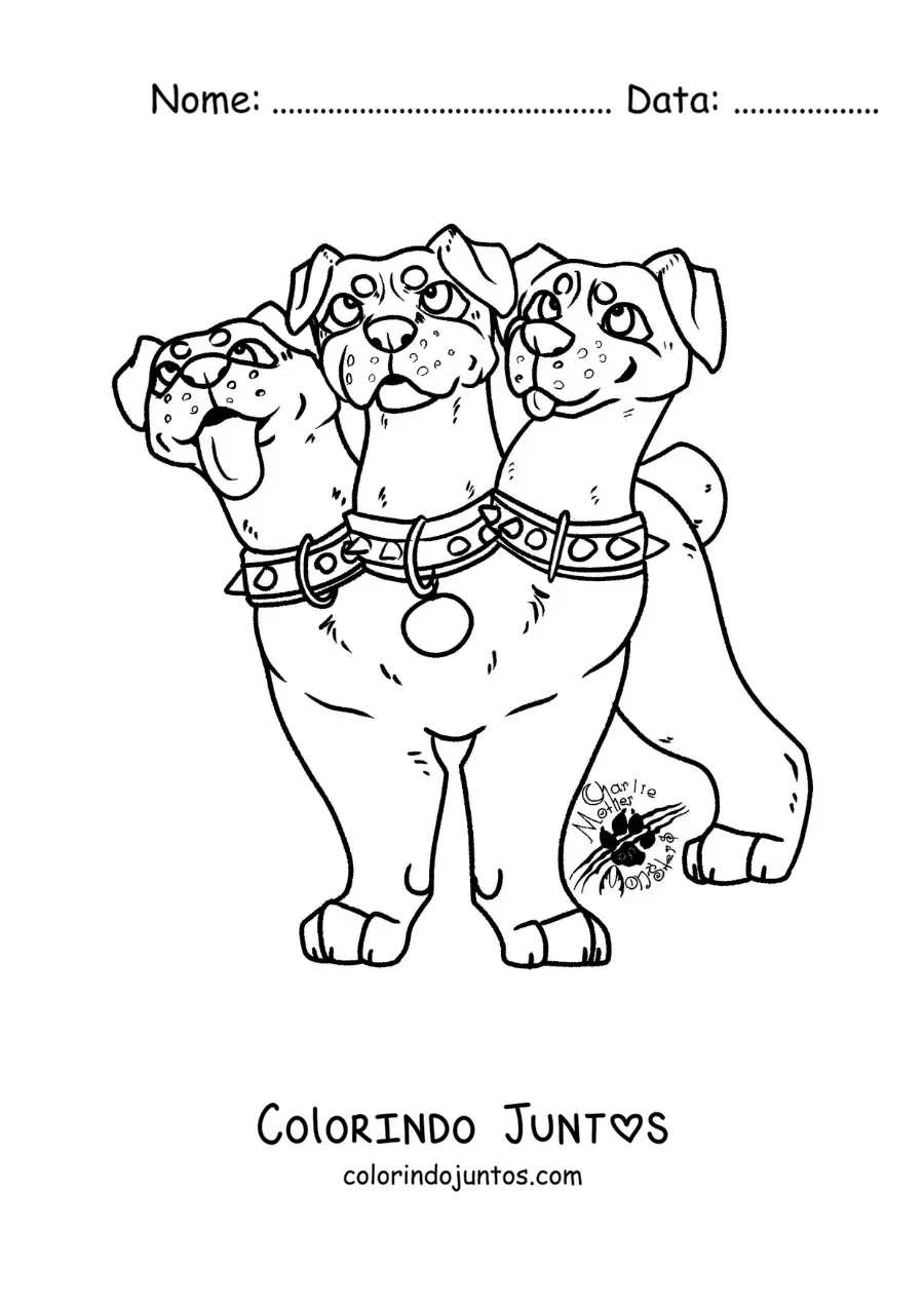 Desenho para colorir de Cérbero da mitologia grega kawaii