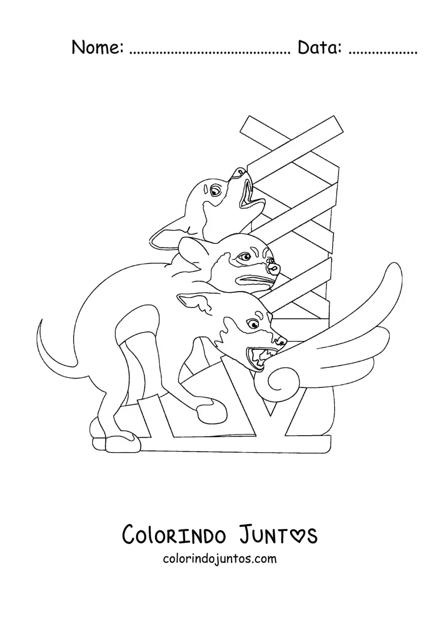 Desenho para colorir de Cérbero filhote animado fofo