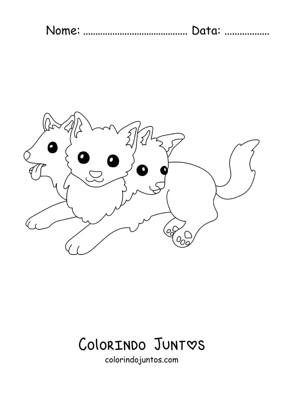 Desenho para colorir de cão Cérbero kawaii