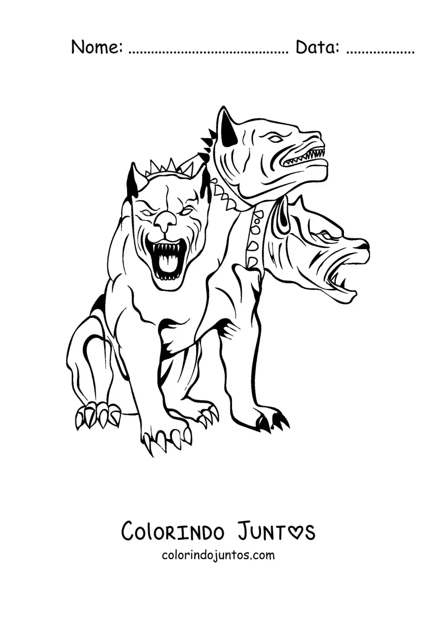 Desenho para colorir de Cérbero o cão do inferno sentado