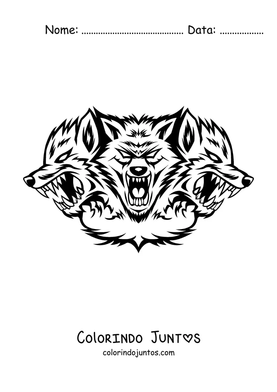 Desenho para colorir das 3 cabeças de Cérbero