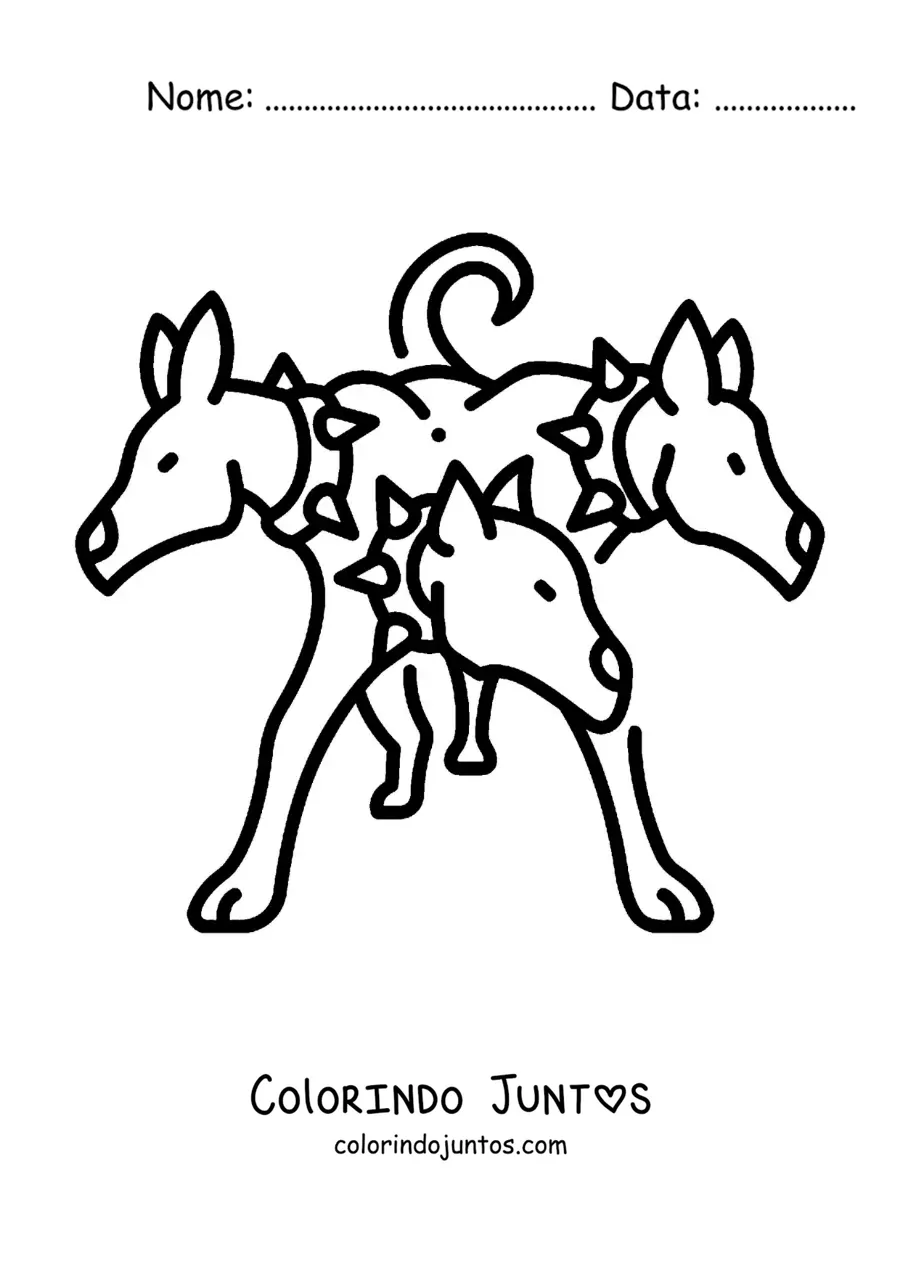 Desenho para colorir de Cérbero o cão de 3 cabeças fácil