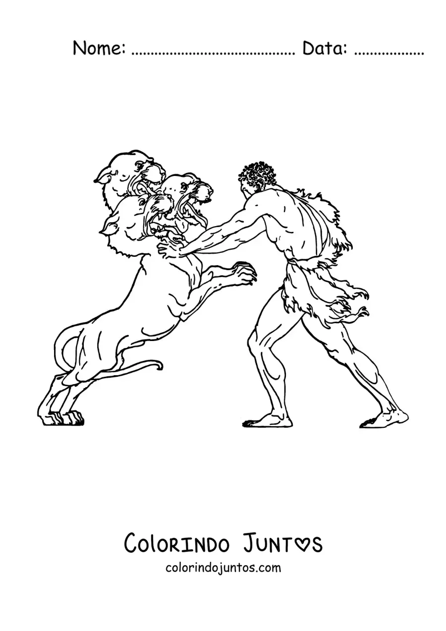 Desenho para colorir de Hércules lutando contra Cérbero