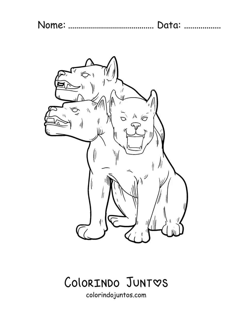 Desenho para colorir de Cérbero com três cabeças