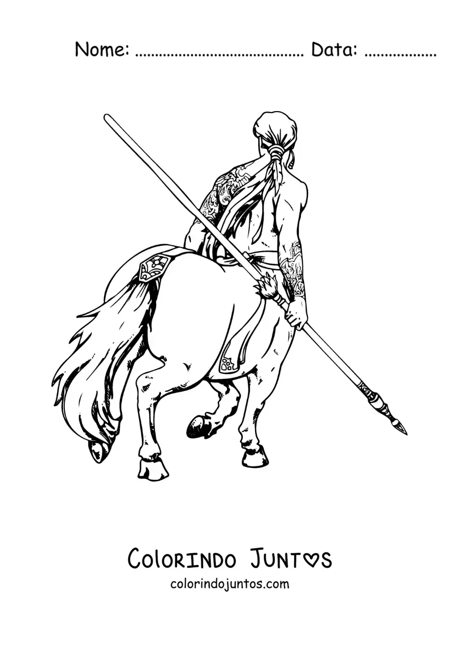 Desenho para colorir de centauro realista de costas
