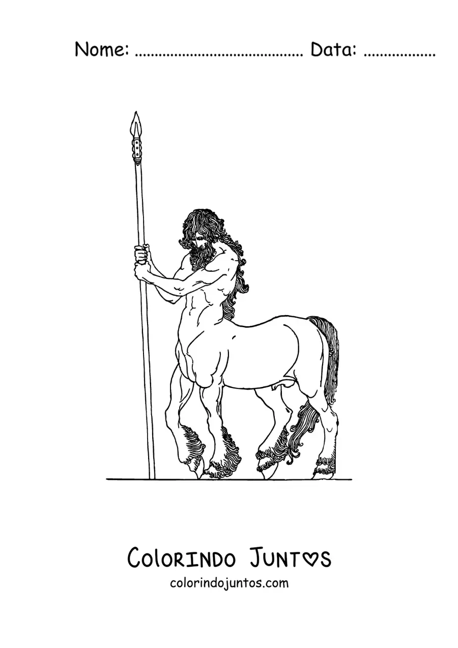 Desenho para colorir de um centauro guerreiro realista