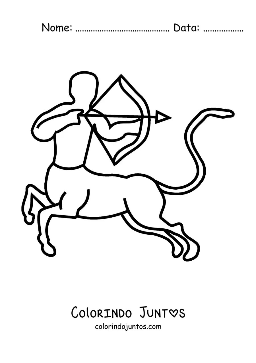 Desenho para colorir de silhueta de um centauro com arco e flecha