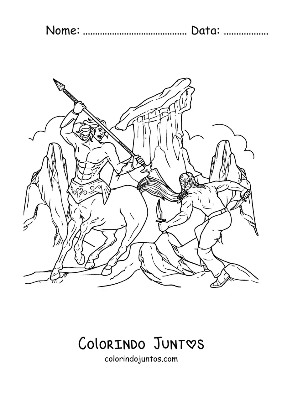 Desenho para colorir de centauro guerreiro em um combate