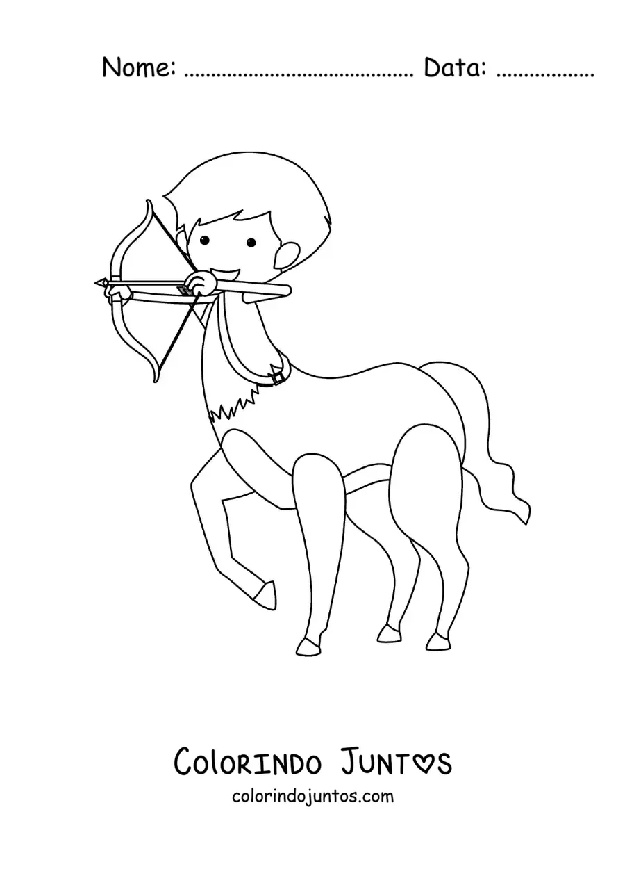 Desenho para colorir de centauro animado com arco e flecha