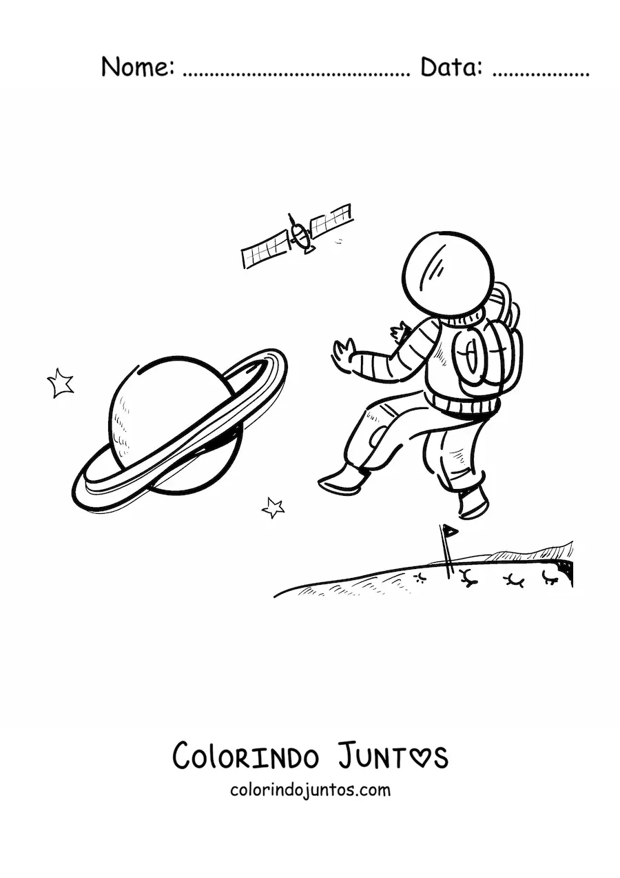 Desenho para colorir de um astronauta na superfície de Marte