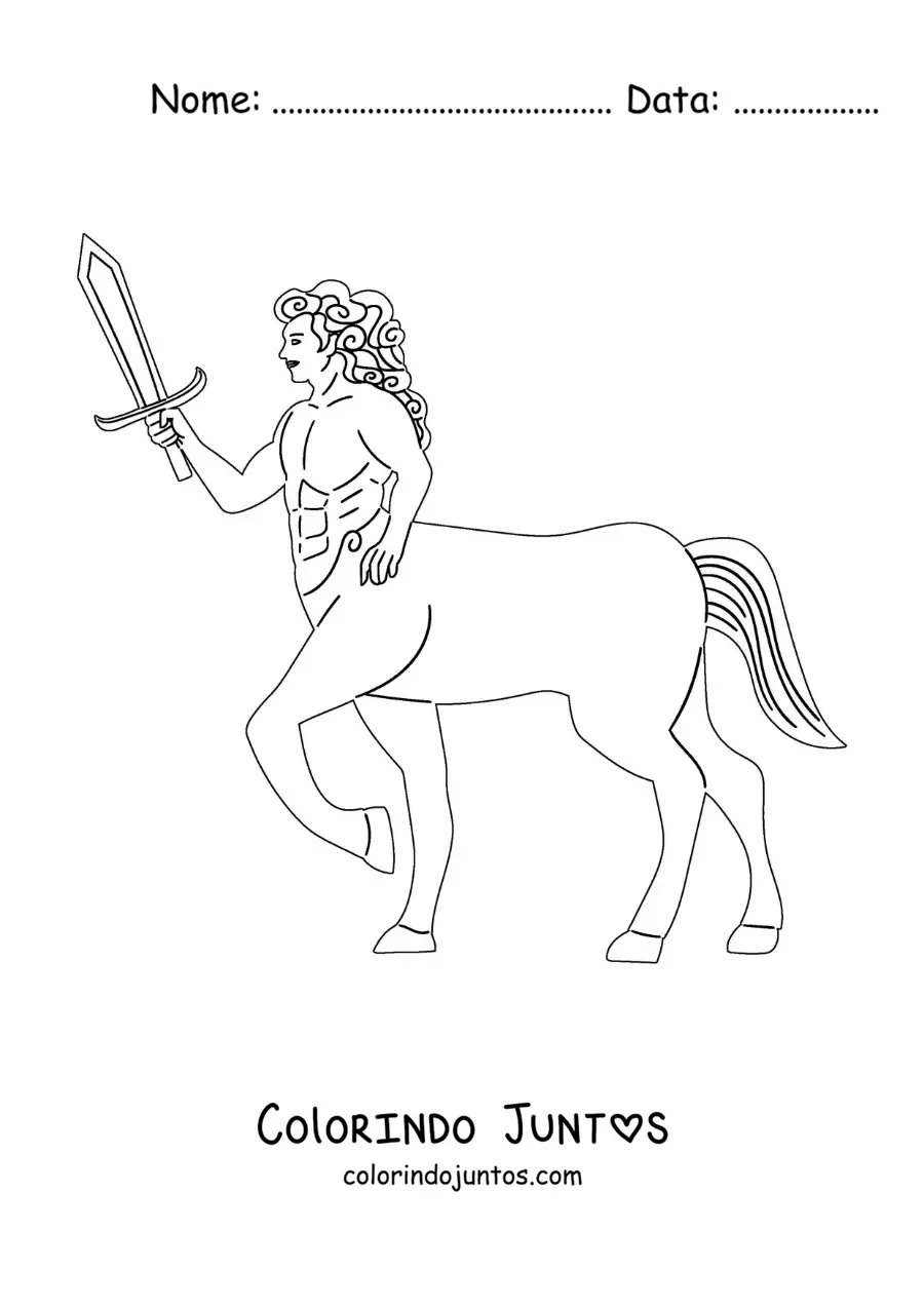 Desenho para colorir de centauro da mitologia com uma espada