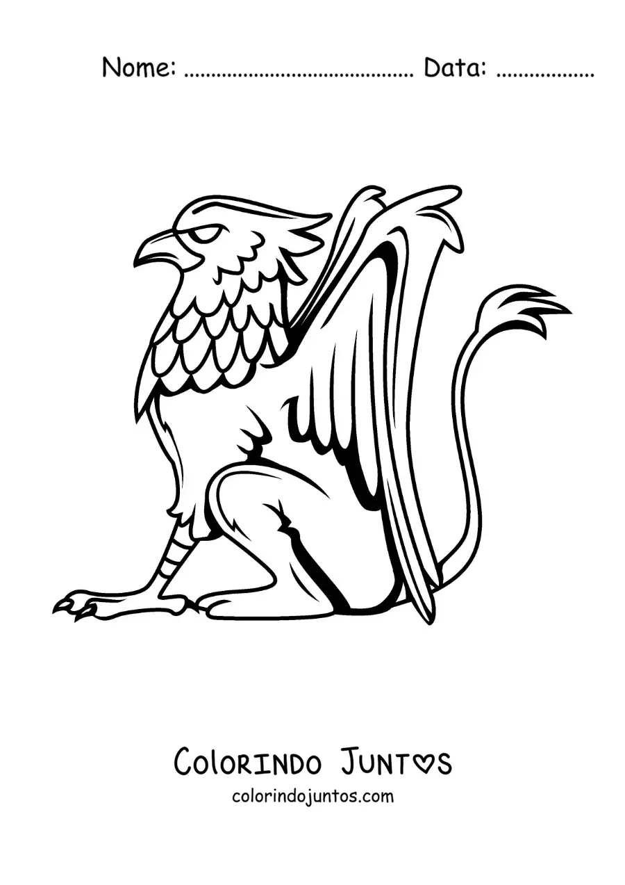 Desenho para colorir de grifo mitológico sentado
