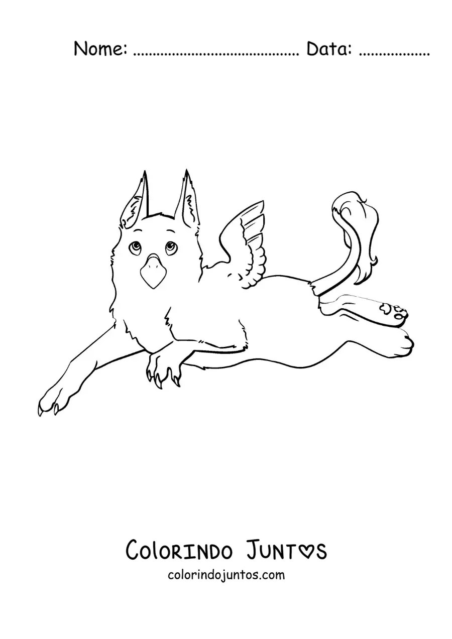 Desenho para colorir de grifo mitológico animado deitado