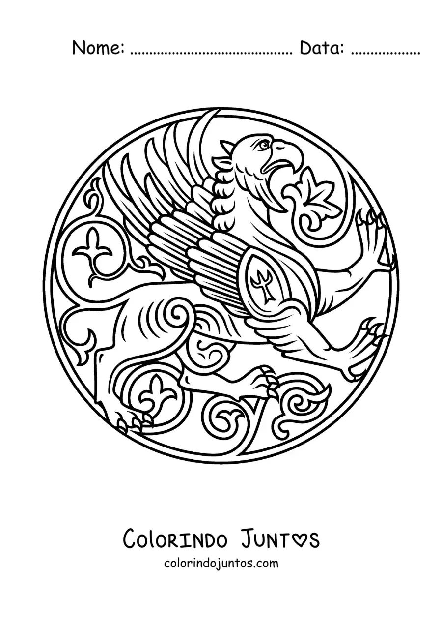 Desenho para colorir de símbolo com um grifo da mitologia