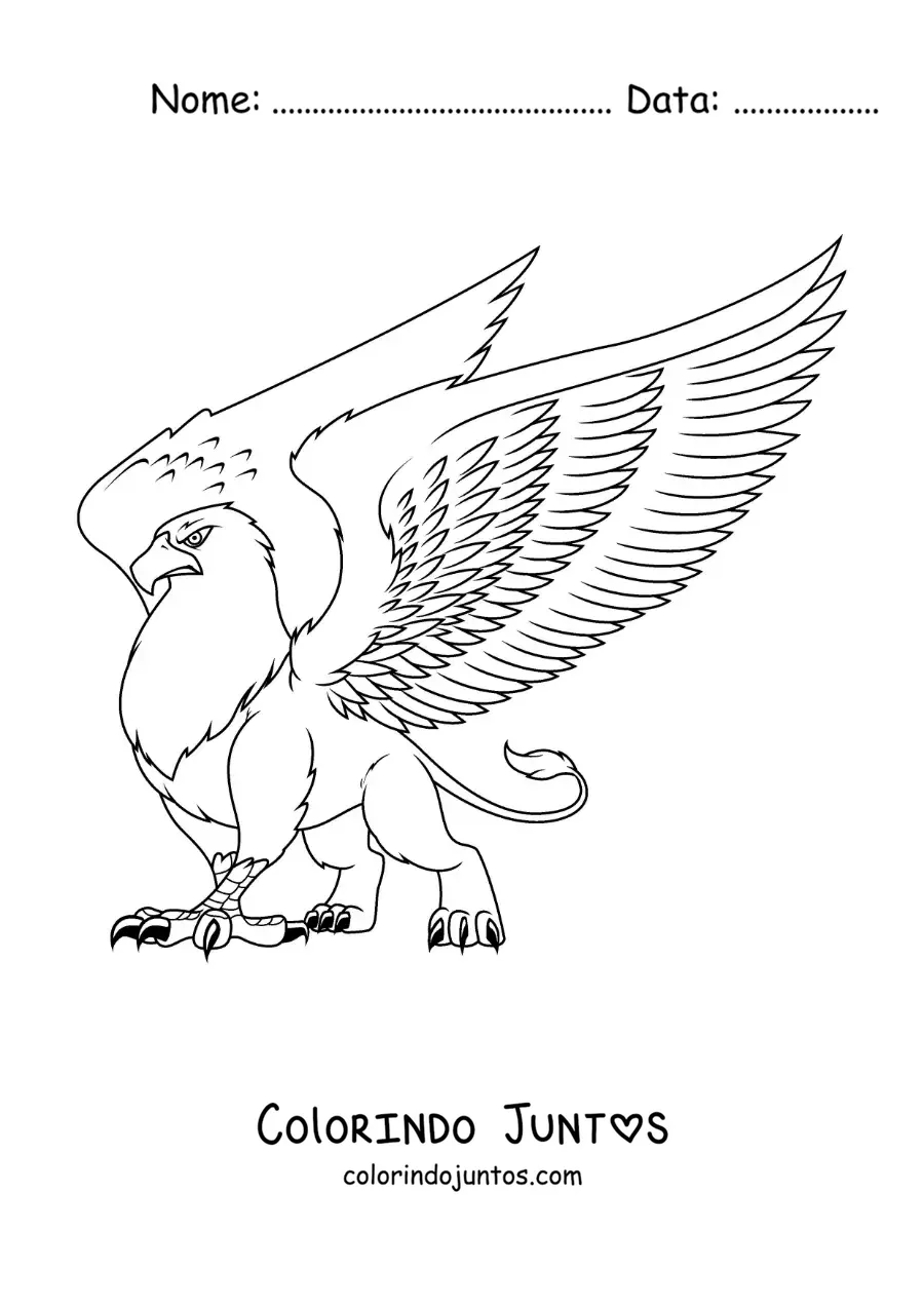 Desenho para colorir de grifo com as asas abertas