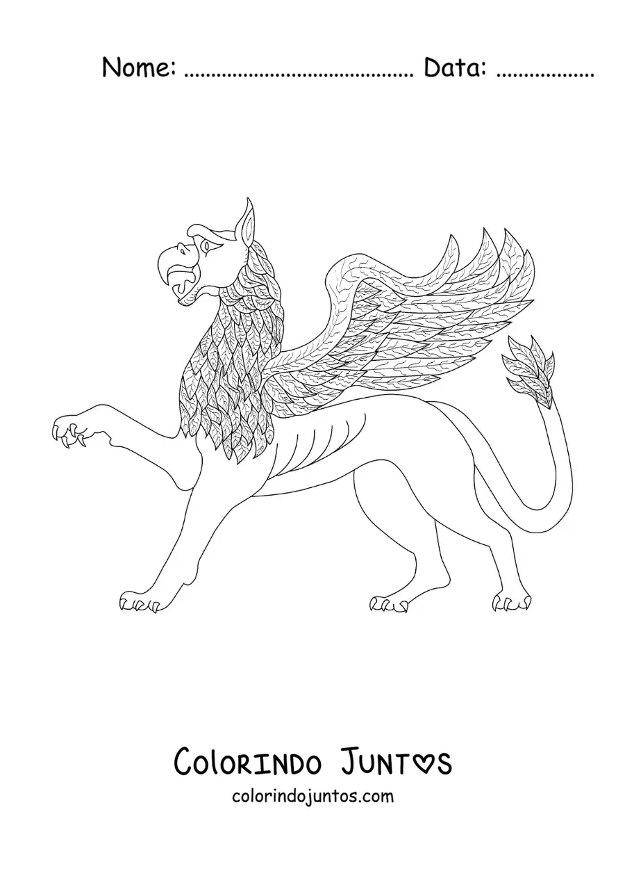Desenho para colorir de um grifo alado