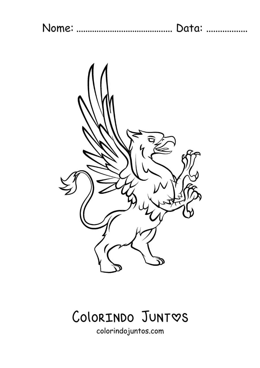 Desenho para colorir de um grifo em duas patas