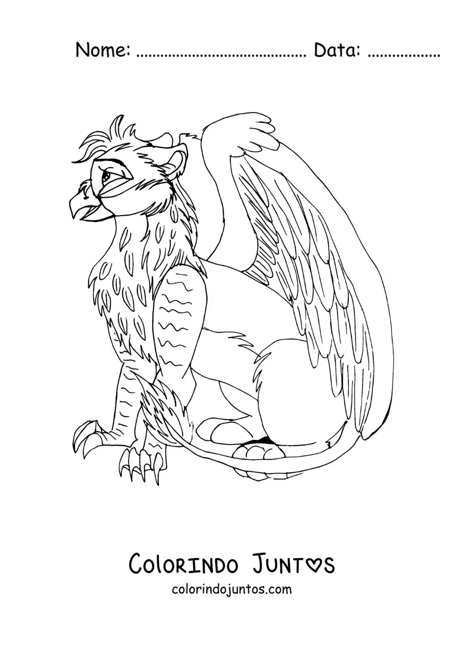 Desenho para colorir de grifo animado sentado