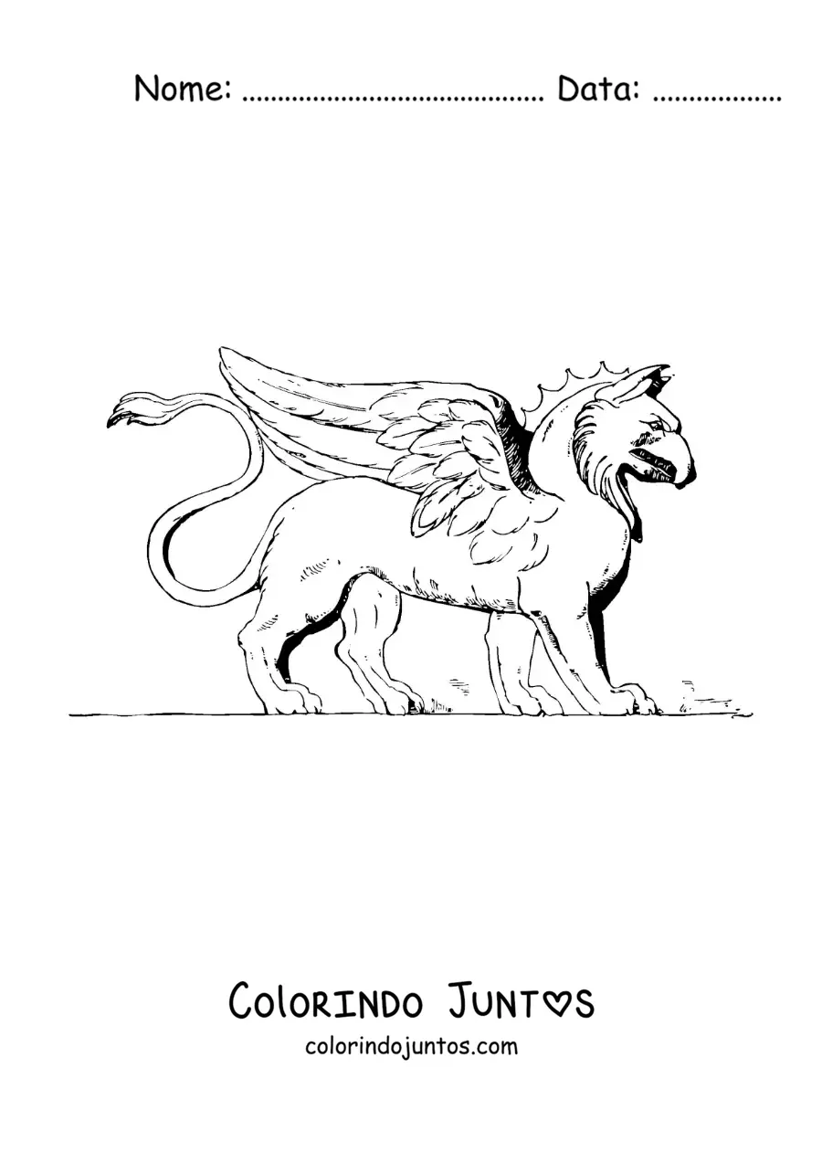 Desenho para colorir de grifo da mitologia grega caminhando