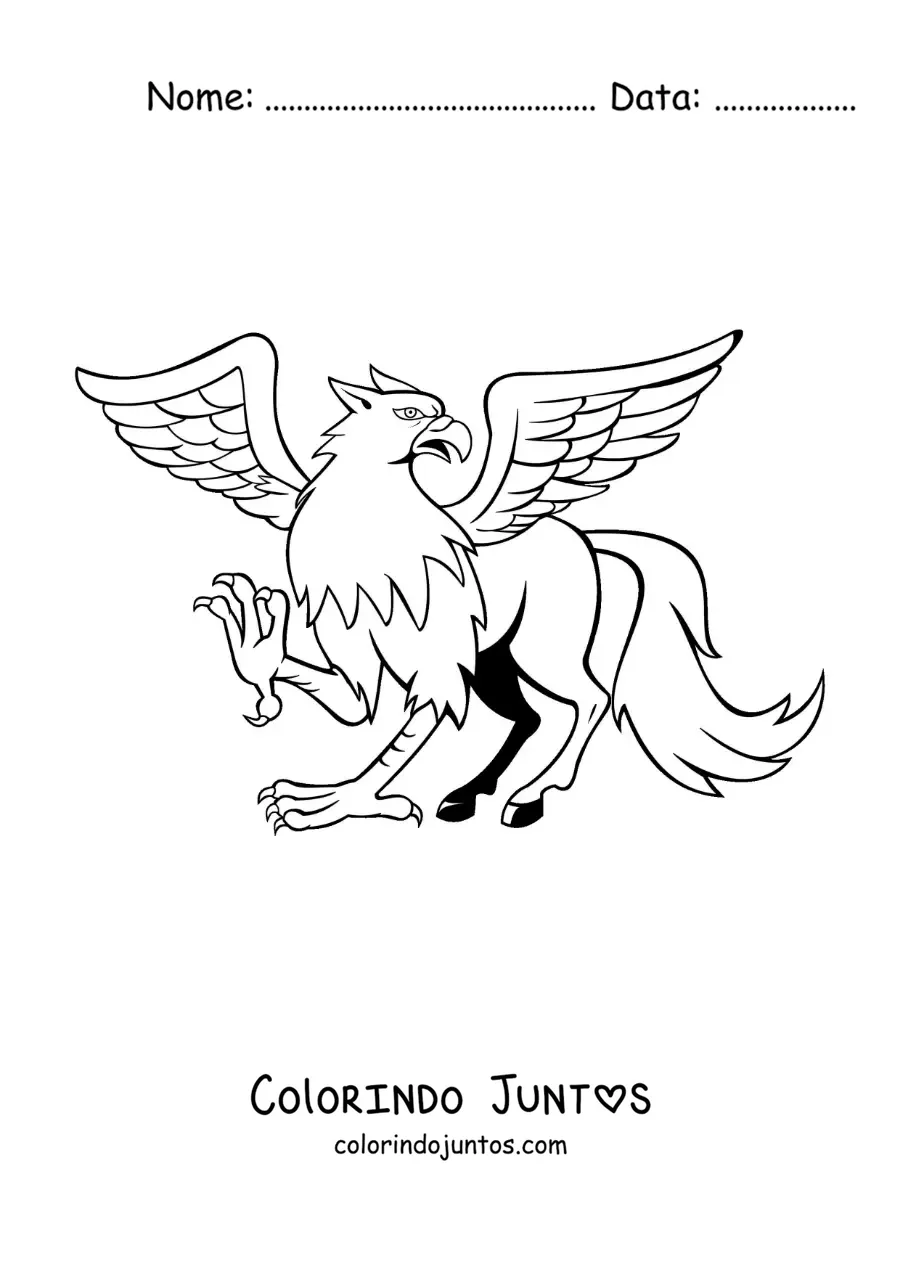 Desenho para colorir de grifo alado caminhando