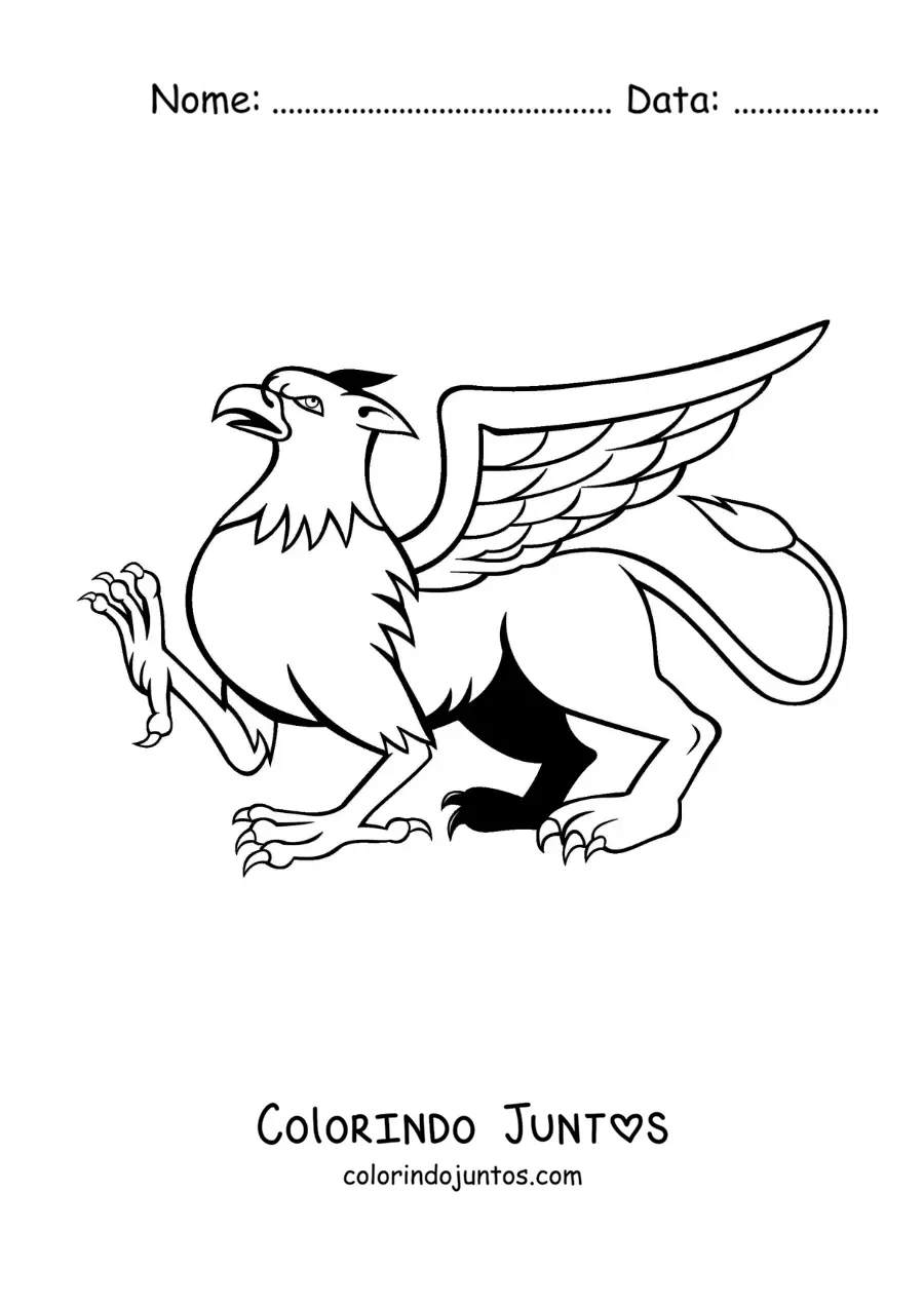 Desenho para colorir de grifo mitológico caminhando