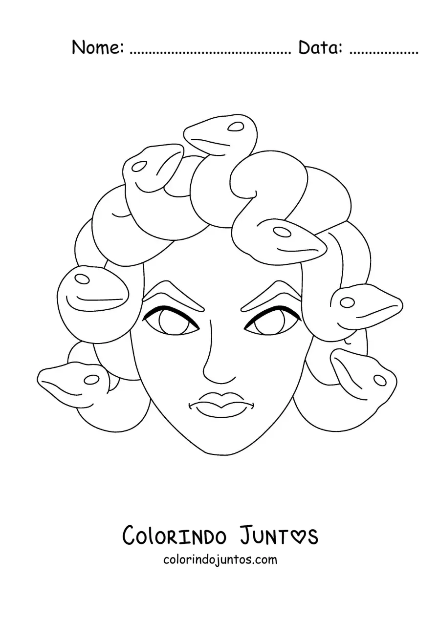 Desenho para colorir da cabeça de Medusa animada