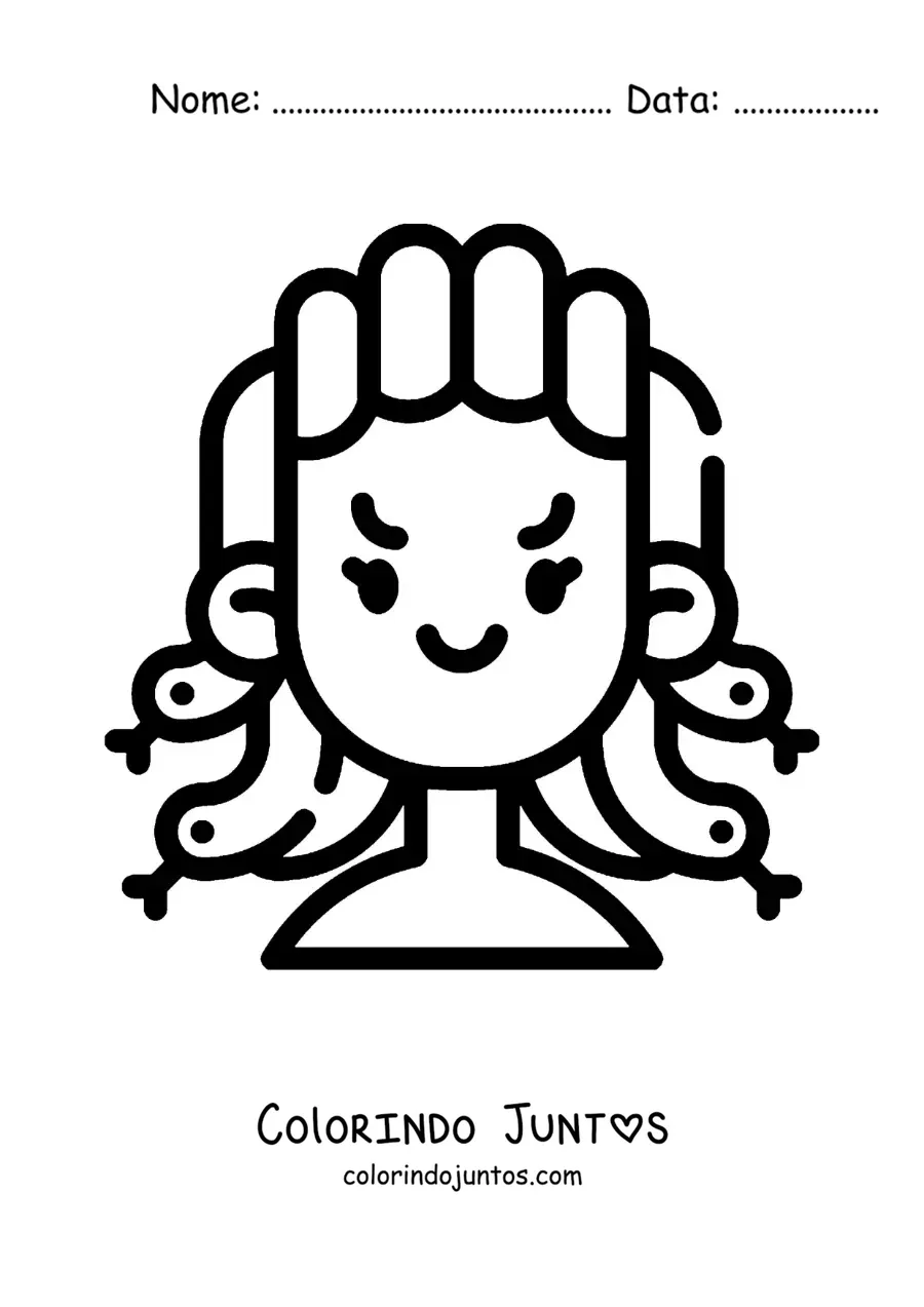 Desenho para colorir de Medusa da mitologia kawaii fácil