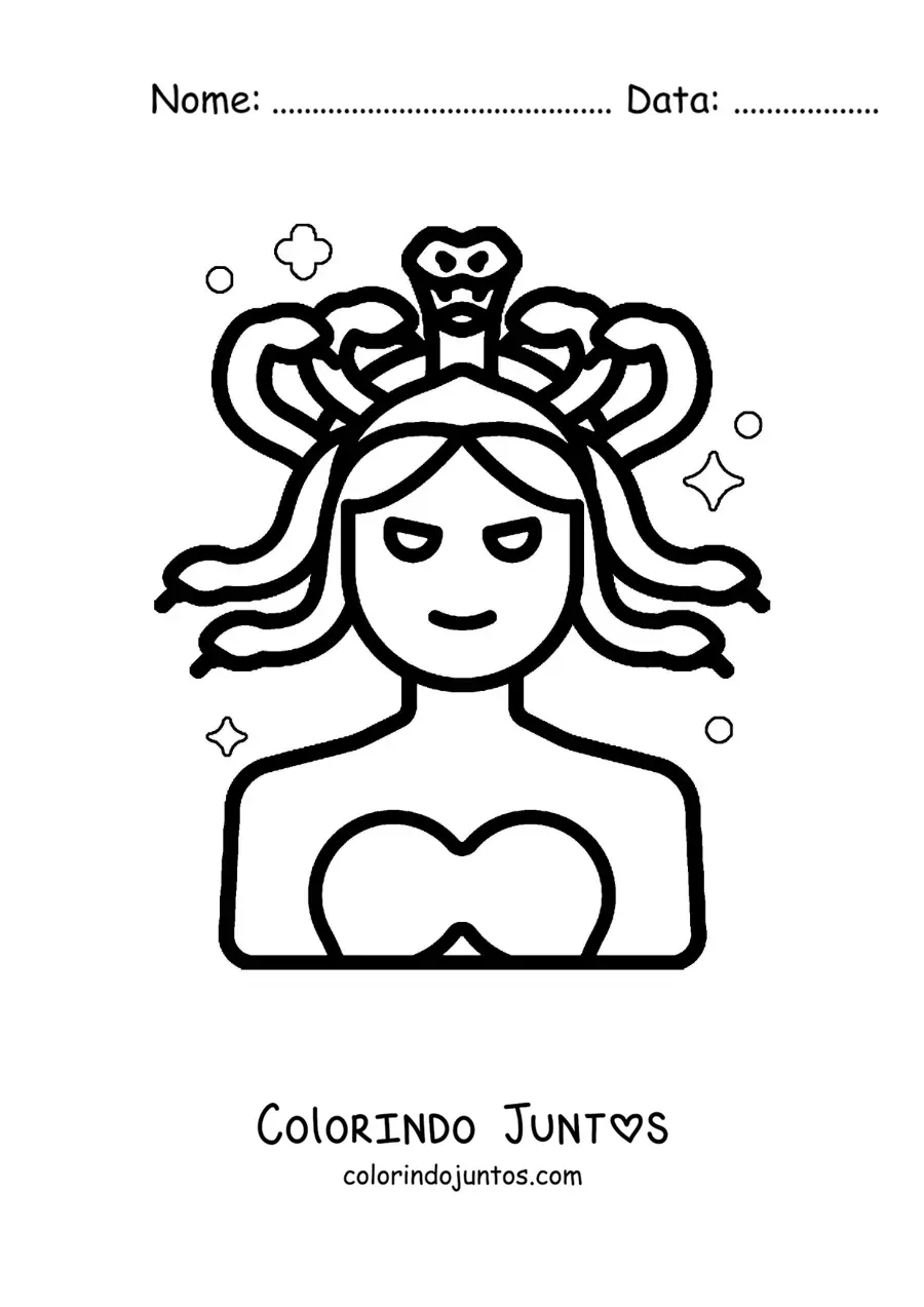 Desenho para colorir de Medusa da mitologia animada fácil